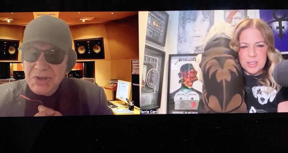 Two men in a video call with text about Simmons tomorrow at 1:00.