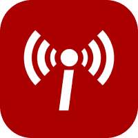 White wireless signal icon on a red background.