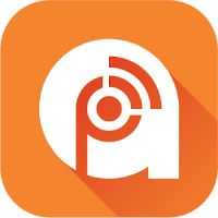 Orange app icon with white stylized letter 'a' and signal waves.