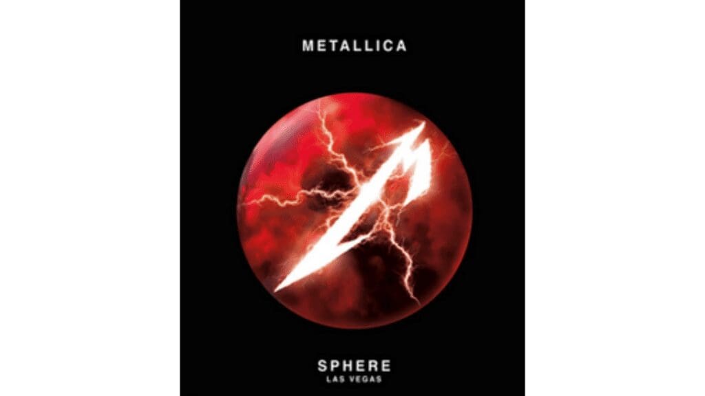 Red sphere with lightning and band logo.