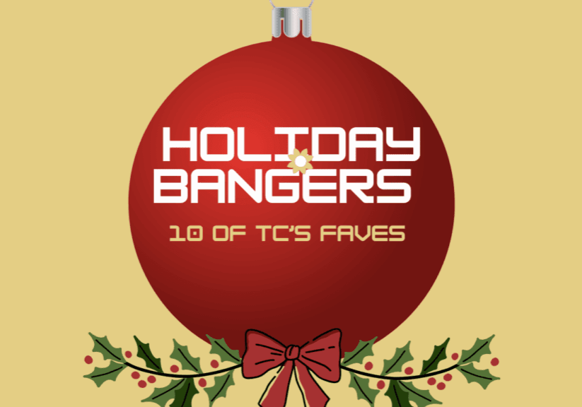 Holiday Bangers text on red ornament.